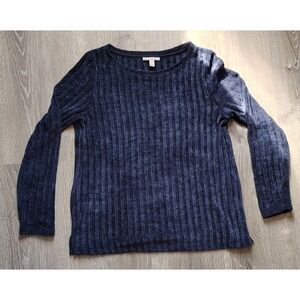 Dana Buchman Large Blue Ribbed Knit Sweater Crew Long‎ Sleeve Pullover